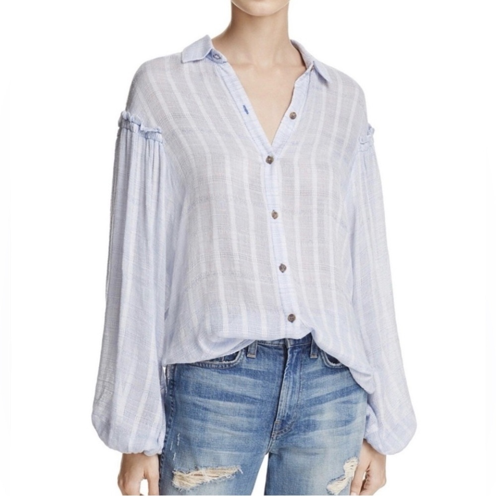 Free People Headed To The Highlands Semi-Sheer Shirt in Blue Size Medium